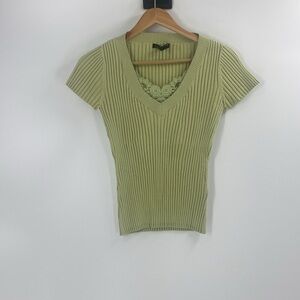 August Silk green Silk blend rib knit short sleeve body con top